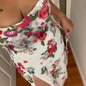 Flower-Appliqué Midi Dress